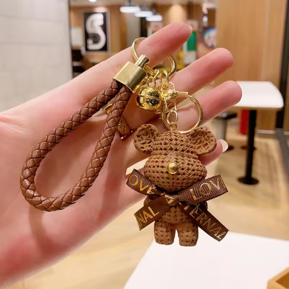 Brown Bear Keychain with Braided Strap
